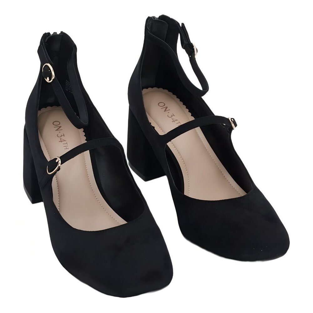 On 34th Tonii Mary-Jane Ankle-Strap Block Heel Pumps Black 7M